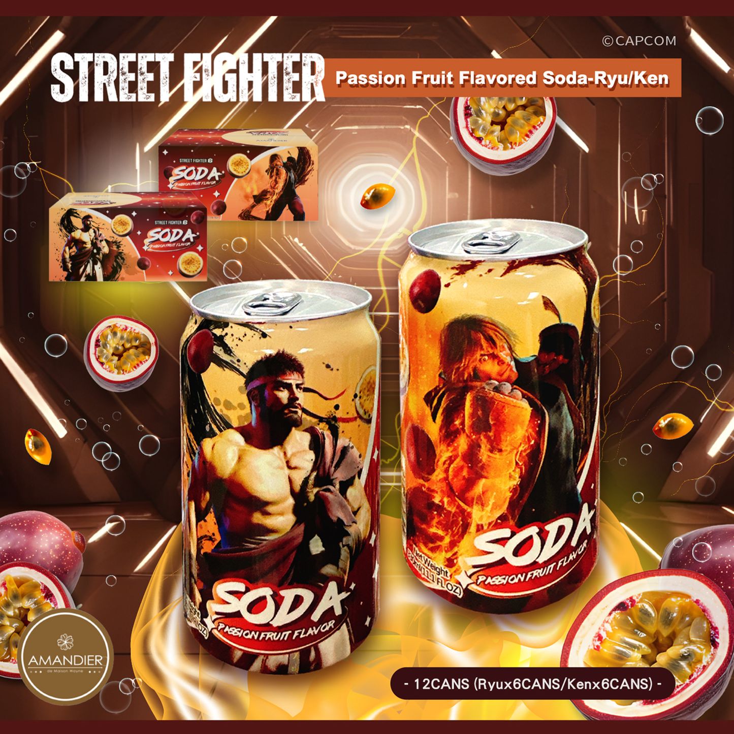 Street Fighter Passion Fruit Soda - Ryu & Ken 330ml (Taiwan)