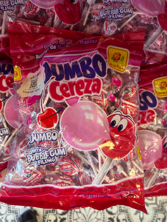 Jumbo Cherry de la Rosa suckers with bubblegum